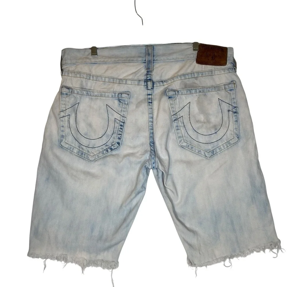 Vintage True Religion Denim Shorts Men 36 Acid Wash Cut Off Horseshoe Made USA